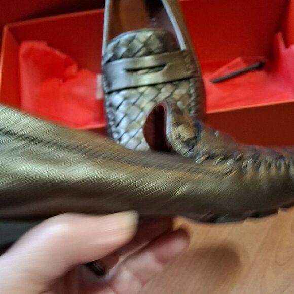 Robert Zur Shimmering Silver Woven Loafers